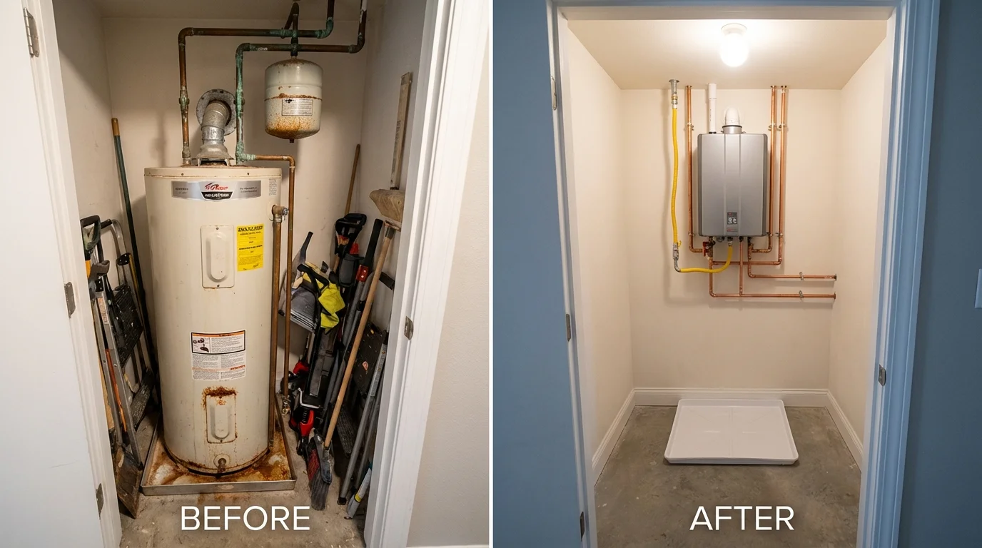 Tank water heater versus wall-mounted tankless unit comparison for Tryon, NC homeowners