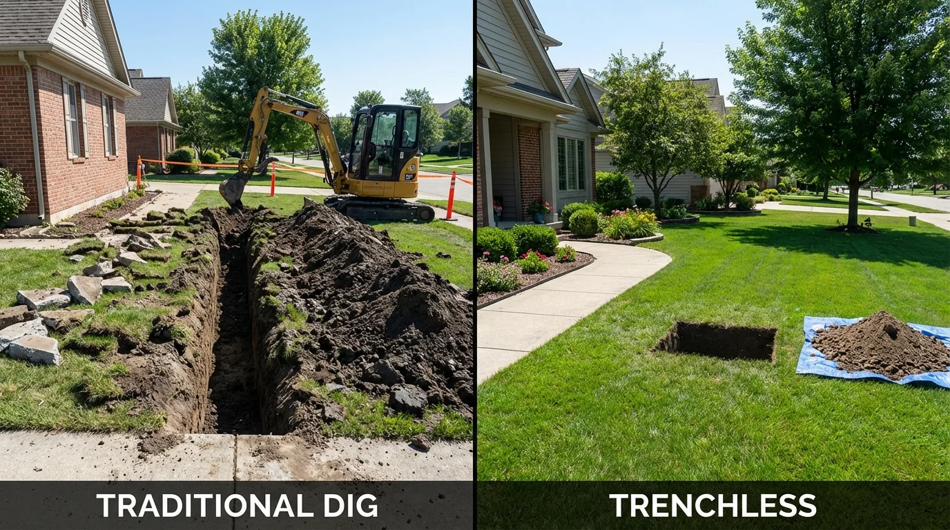 Trenchless sewer repair with minimal yard damage versus traditional excavation in Tryon, NC